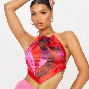 Prettylittlething Satin Scarf top, BRAND NEW with tags